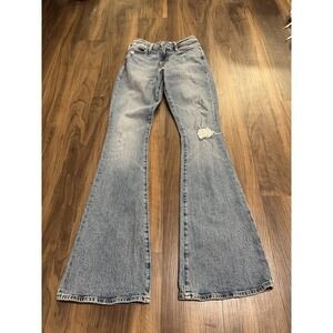 FRAME Jeans Womens 26 Light Wash Le High Flare Distressed Crystal Shores Rips